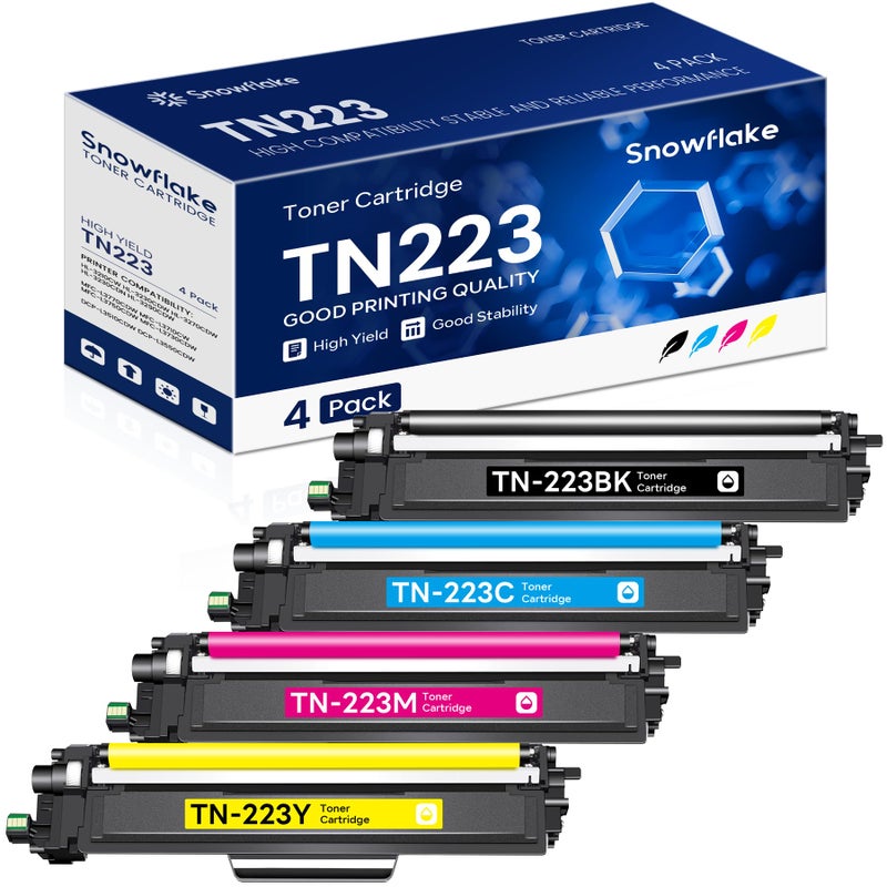 SNOWFLAKE TN223 TN223 BKCMY Toner Cartridge 4 Pack Compatible TN223 Black Cyan Magenta Yellow Toner Cartridges Set Replacement for Brother TN223 TN223 MFCL3710CW MFCL3770CDW MFCL3750CDW - Image 2