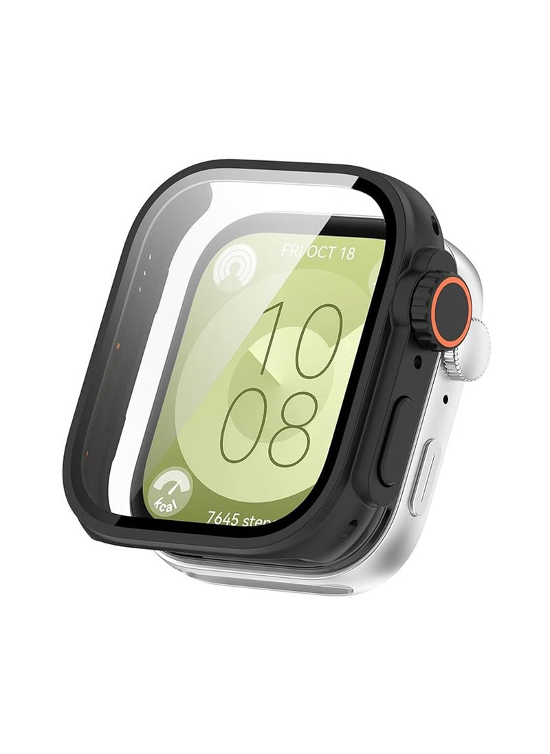 X-level Huawei Watch Fit 3 Case Cover, Screen Protector Case with Tempered Glass Film Screen Protection Case Scratch Resistant Bumper Cover Defense Edge for Huawei Watch Fit 3 (Black and Glod)  - Image 3