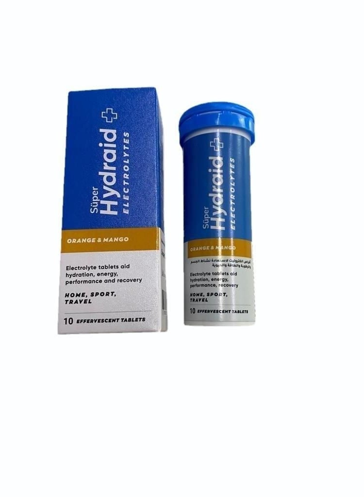 Super HYDRAID+ electrolyte effervescent tablets orange and mango