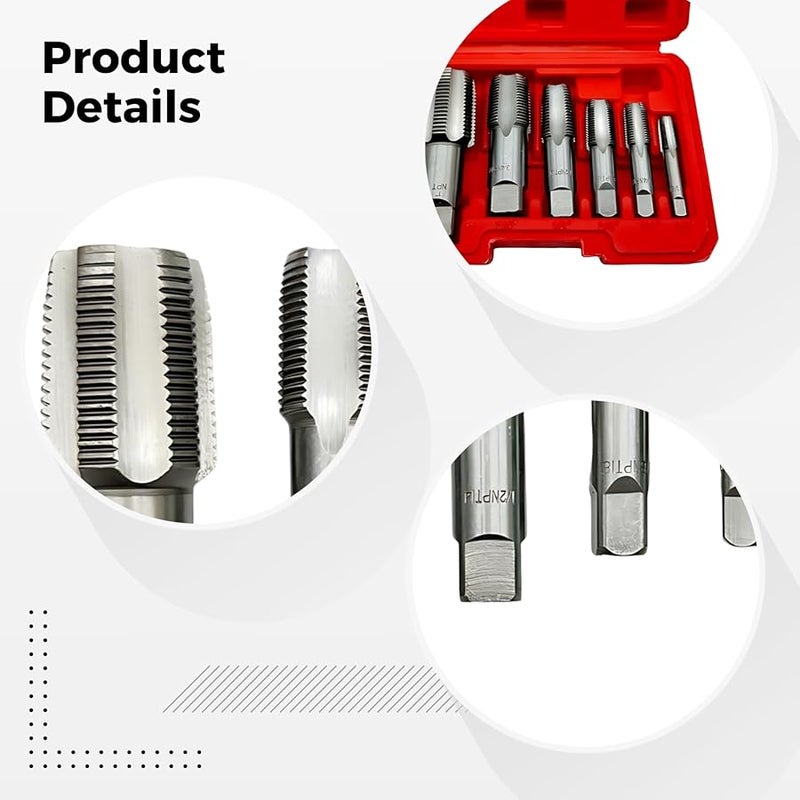 6 قطع مجموعة مستخرج أنابيب NPT أدوات سباكة احترافية مجموعة إصلاح الخيوط علبة بلاستيكية حمراء - Image 3