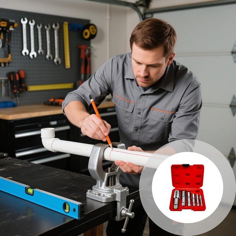 6 قطع مجموعة مستخرج أنابيب NPT أدوات سباكة احترافية مجموعة إصلاح الخيوط علبة بلاستيكية حمراء - Image 4