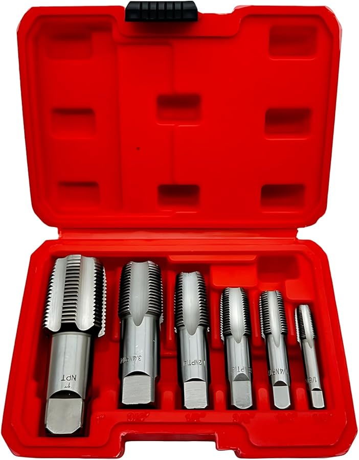 6 قطع مجموعة مستخرج أنابيب NPT أدوات سباكة احترافية مجموعة إصلاح الخيوط علبة بلاستيكية حمراء - Image 2