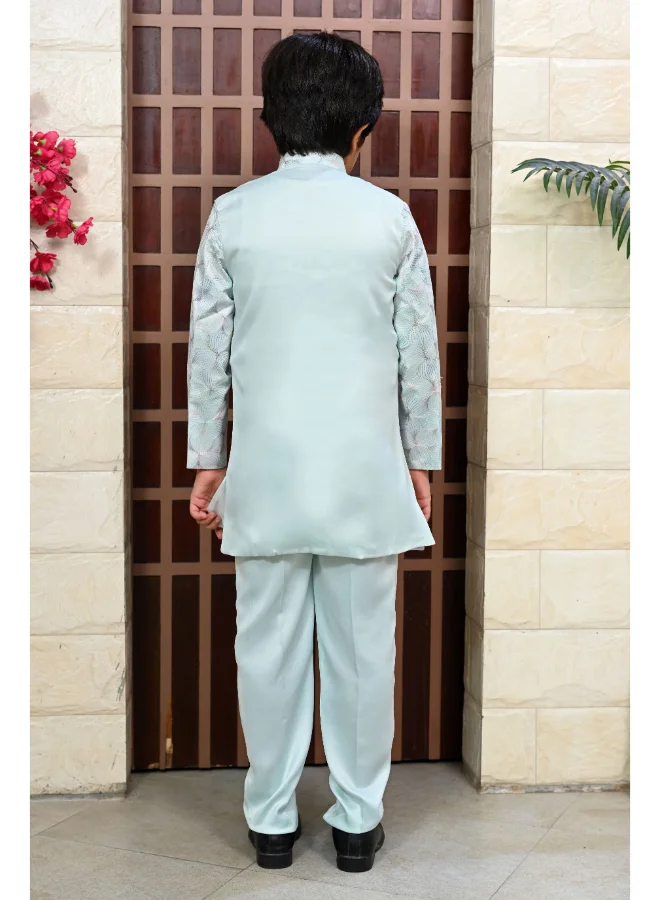 BT DEZINES Sky Blue Sherwani and Pants Set for Boys