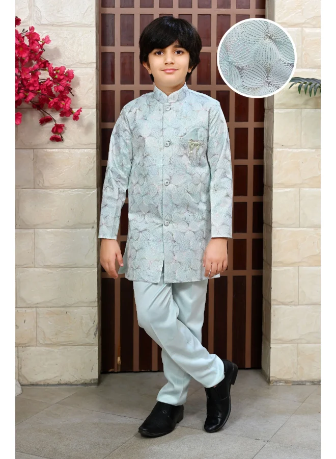 BT DEZINES Sky Blue Sherwani and Pants Set for Boys