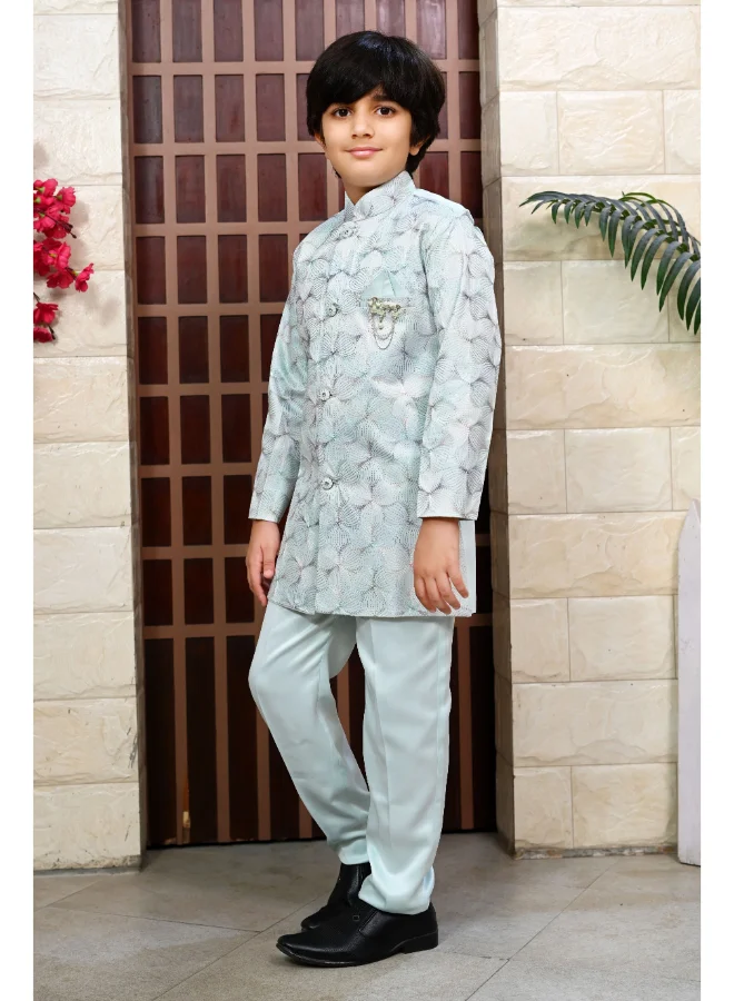 BT DEZINES Sky Blue Sherwani and Pants Set for Boys