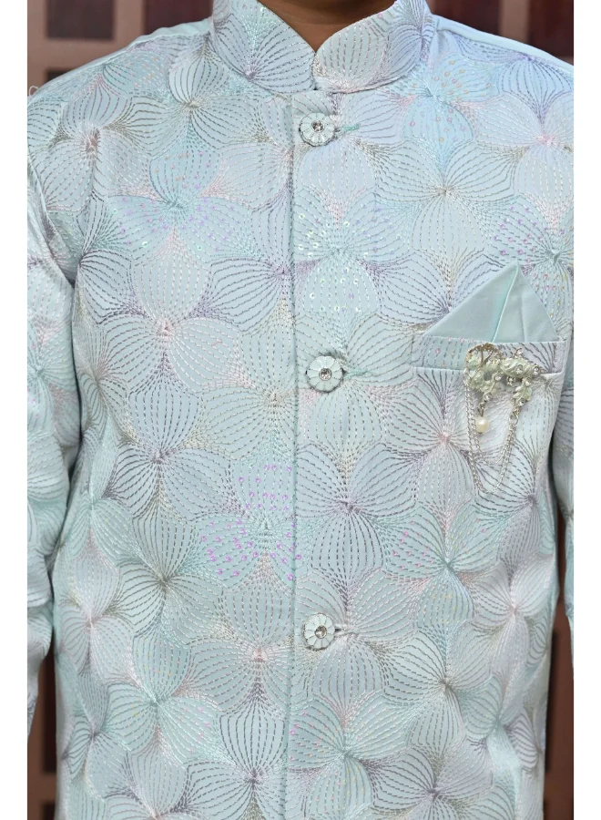BT DEZINES Sky Blue Sherwani and Pants Set for Boys