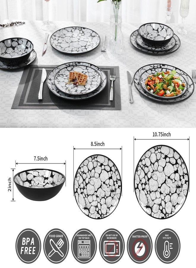 Lechoo Melamine Dinnerware Sets 12pcs Rustic Farmhouse Dinner Dishes Set Lightweight Service for 4 Plastic Plates and Bowls Set, Modern Gray Bubble - Image 3