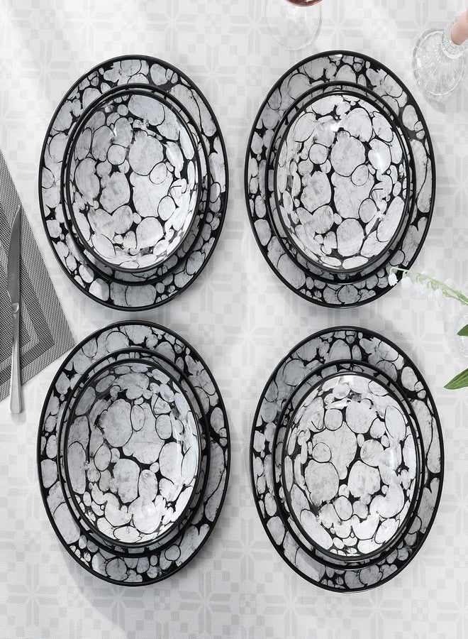 Lechoo Melamine Dinnerware Sets 12pcs Rustic Farmhouse Dinner Dishes Set Lightweight Service for 4 Plastic Plates and Bowls Set, Modern Gray Bubble - Image 5
