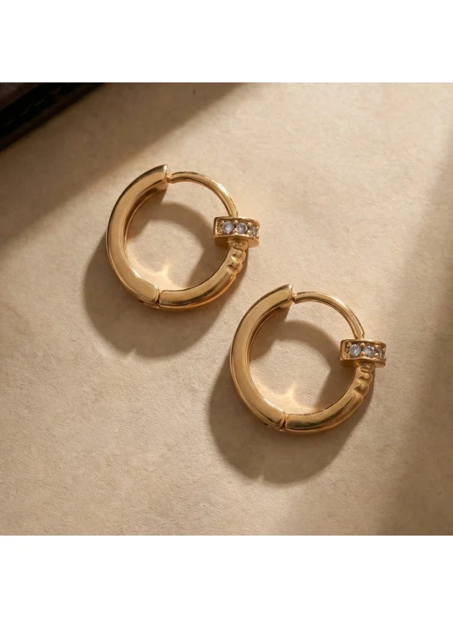 Palmonas 18K Gold Tone Plated Mini Orbit Edge Hoop Earrings For Women - Waterproof & Anti-Tarnish