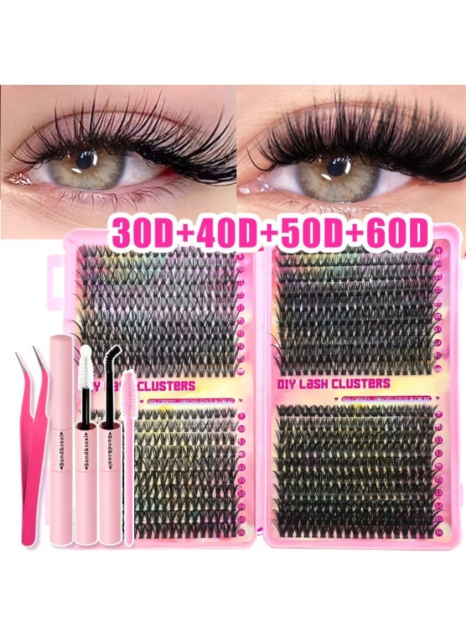Joudi 30D+40D+50D+60D Volumizing Single False Eyelash Set, including eyelash glue and makeup remover; 9-16mm DIY eyelash extension set; D-curl strip false eyelashes; cluster false eyelashes. - Image 1