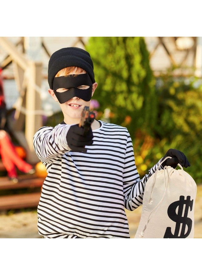 YAROMO 4 Pieces Robber Costume Set, Include Canvas Dollar Sign Money Bags Bandit Eye Mask Knit Beanie Cap for Halloween Cosplay Burglar Theme Party - Image 5