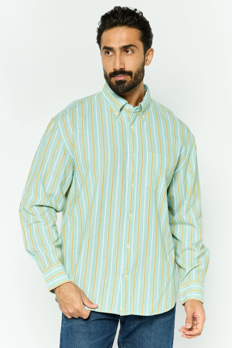 GANT قميص رجالي بأكمام طويلة وقصة مريحة مخطط، متعدد الألوان - Image 1