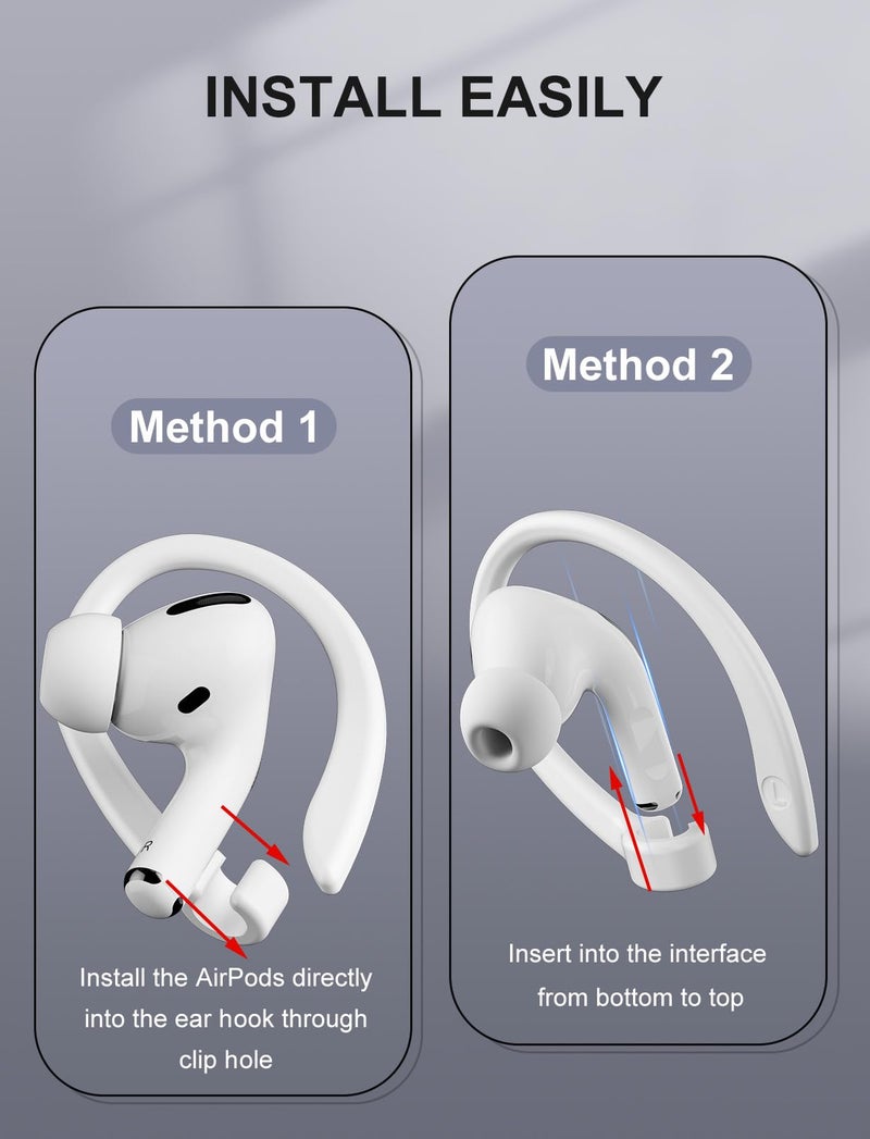 ICARERSPACE 2 Pairs [Middle & Large] Ear Hooks Compatible with AirPods Pro 3, 2, Pro, AirPods 4, 3, 2 & 1, Upgraded Anti Slip Sports Clip Hooks for AirPods 1, 2, 3, 4,Pro, Pro 2 â€“ White - Image 5