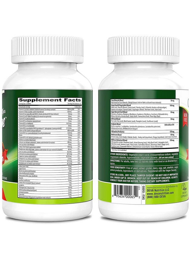 DEVA Tuba Prime Vegan Multivitamin High-Potency Vitamin and Mineral Dietary Supplement Antioxidants, Fruit and Vegetable Blend, Super Mushrooms, Probiotics, Prebiotics, Seeds, Herbs - 90 Tabs, 2-Pack - Image 2