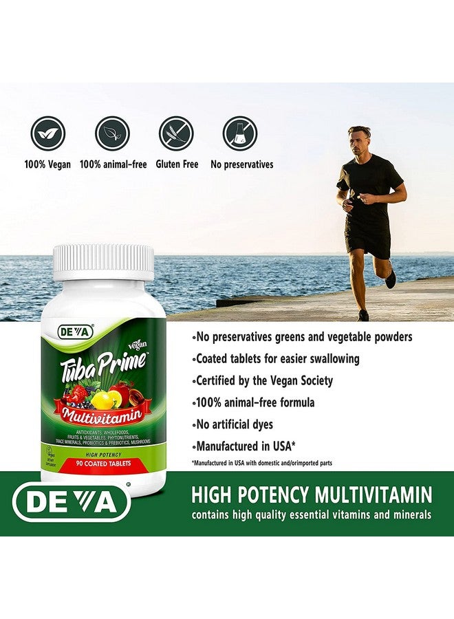 DEVA Tuba Prime Vegan Multivitamin High-Potency Vitamin and Mineral Dietary Supplement Antioxidants, Fruit and Vegetable Blend, Super Mushrooms, Probiotics, Prebiotics, Seeds, Herbs - 90 Tabs, 2-Pack - Image 3