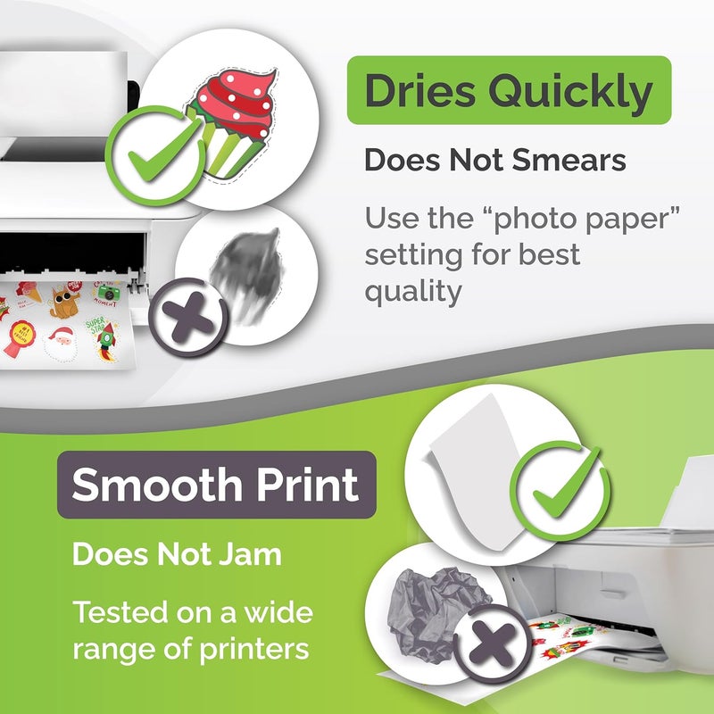 AgoDeo Premium Printable Vinyl Sticker Paper for Inkjet Printer - 34 Sheets Self-Adhesive Sheets Matte White Waterproof, Dries Quickly Vivid Colors, Holds Ink Well - Tear Resistant - Image 5