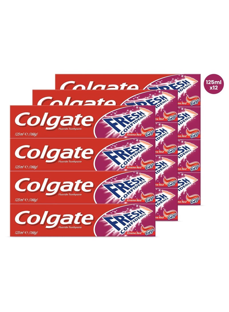 كولجيت معجون أسنان كولجيت فريش كونفيدينس إكستريم ريد 125 مل عبوة من 12 قطعة