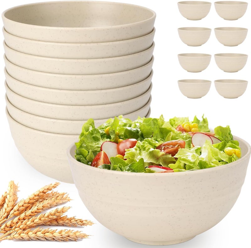 UUGLAM Unbreakable Cereal Bowls Set of 8, 26 Oz Wheat Straw Bowl Sets, Microwave & Dishwasher Safe Bowls for Kitchen, Reusable Plastic Bowl for Soup, Salad, Rice, Snack, BPA Free, Beige - Image 1