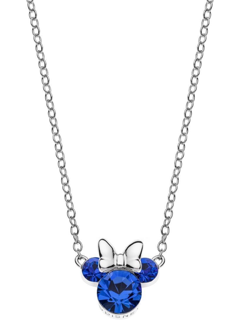 Disney Official Minnie Mouse Sapphire Blue Crystal Pendant in 18K Sterling Silver Necklaces - Image 1