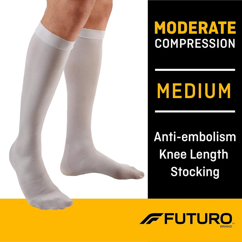 3M Futuro Anti-Embolism Knee Length Stockings with Moderate Compression, Closed Toe, Medium Regular, White - Image 2