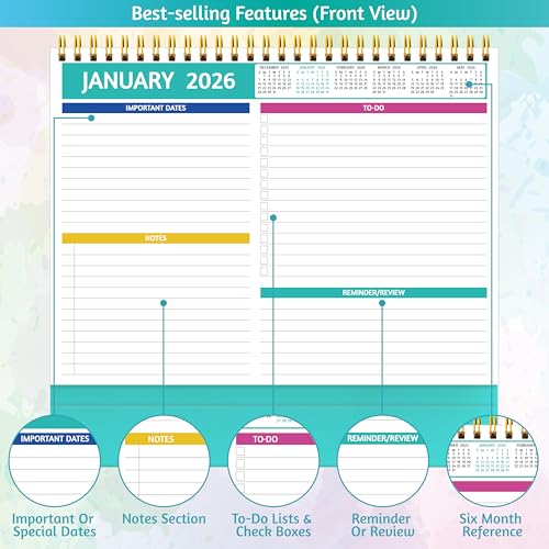BowCuk Desk Calendar 2026 - Standing Flip Desktop Calendar 2026, 12 Months Jan 2026 - Dec 2026, 11" x 8.5", Large with Notes, To-Do, Yearly Overview, Thick Paper, Great for Easy Planning - Multicolor - Image 4