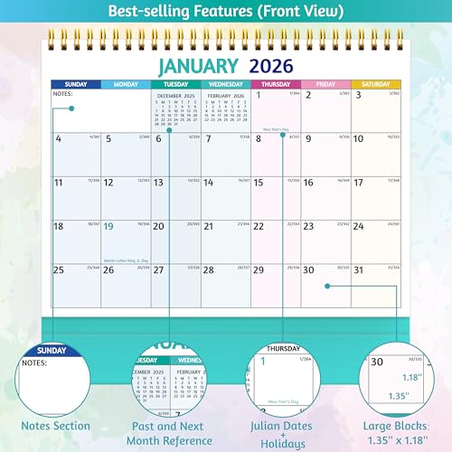 BowCuk Desk Calendar 2026 - Standing Flip Desktop Calendar 2026, 12 Months Jan 2026 - Dec 2026, 11" x 8.5", Large with Notes, To-Do, Yearly Overview, Thick Paper, Great for Easy Planning - Multicolor - Image 3