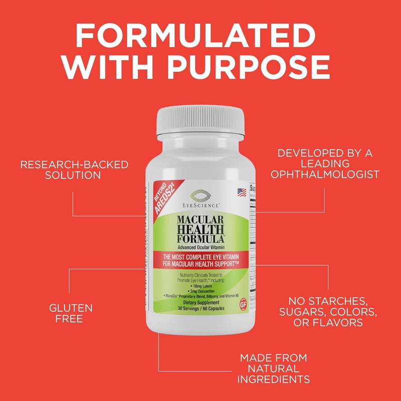 EyeScience Macular Health Beyond AREDS2 Formula Advanced Ocular Vitamin  Containing Lutein Zeaxanthin Bilberry and Vitamins C D E and B6 30 Day Supply - Image 3