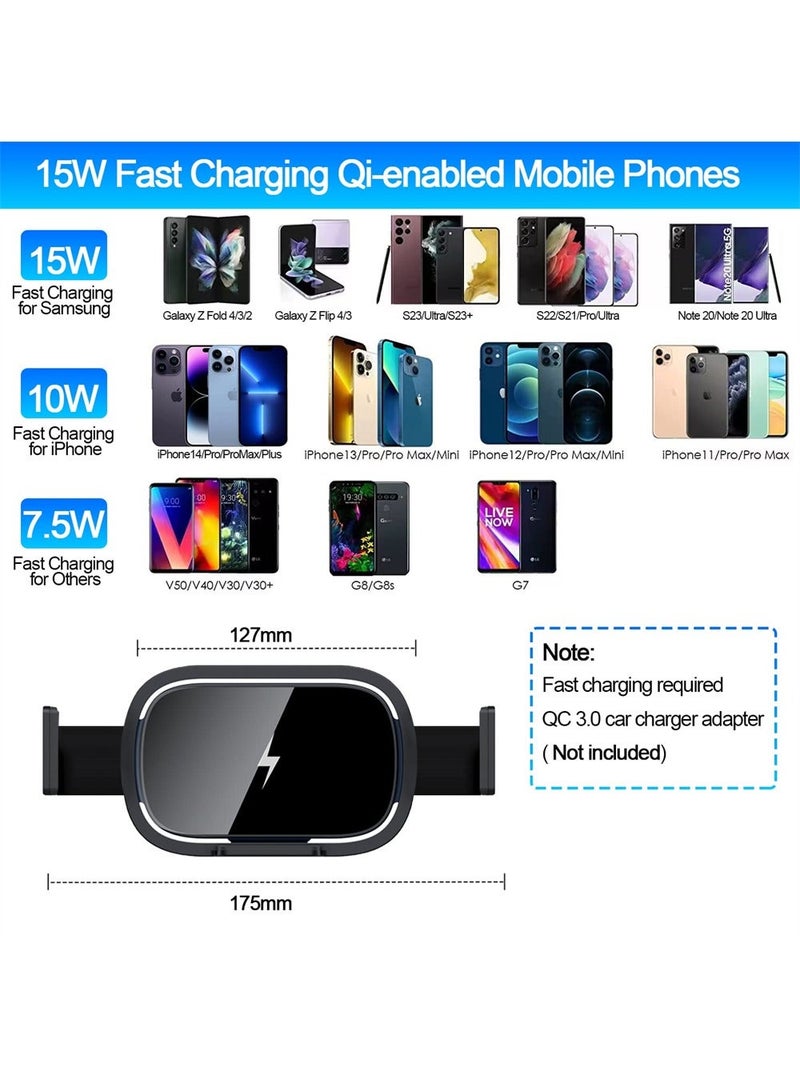 Y&D Wireless Car Charger, 15W Fast Charging Mount, Phone Holder Auto Clamping, Air Vent for iPhone 14/13/12/11/Pro Max/for Samsung Galaxy Z Fold 4/3/2/S23 - Image 3