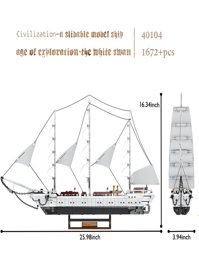 JMBricklayer Ship Building Toy - Building Sets for Adult 40104, White Swan Model Ship Attractive Showroom Decoration, Pirate Ship & Nautical Adventure Experience Construction Toys - Image 3