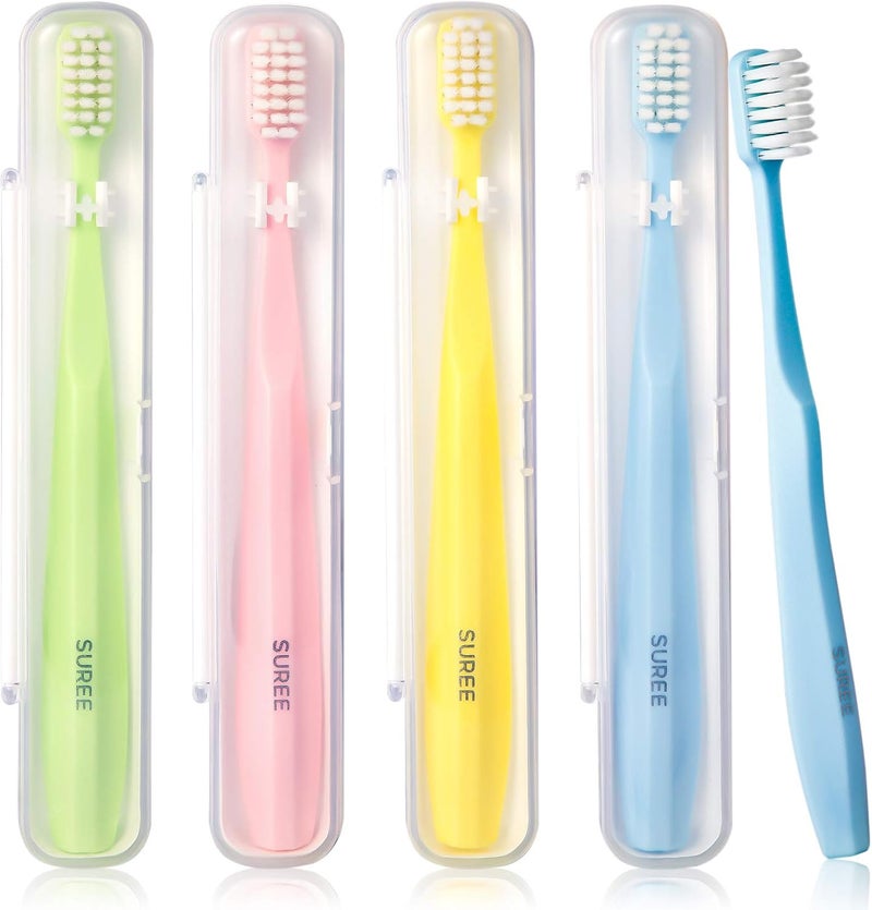 Suree Extra Soft Toothbrush for Sensitive Teeth, Upgraded 10000 Ultra Soft Bristles for Adults & Elders, Manual Travel Toothbrush with Individual Portable Case (4 Pack) - Image 1