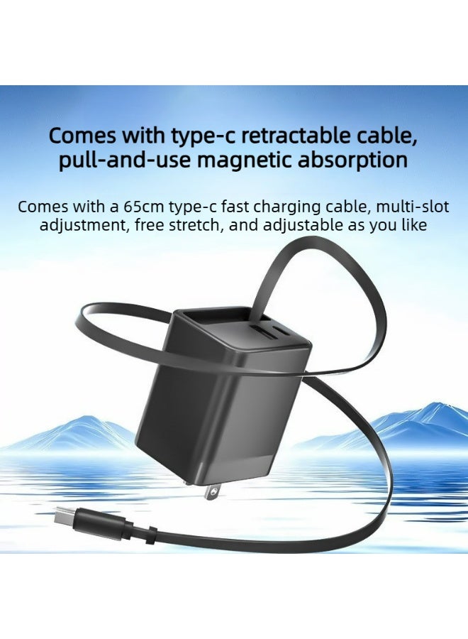 شاحن قابل للسحب، شاحن USB-C قابل للسحب بقوة 80 واط مع كابل من النوع C وقابس حائط ثلاثي المنافذ USB-C/A، متوافق مع MacBook Pro/Air، وiPhone Pro Max 17/16/15، وiPad، وSamsung Galaxy S25/S24، وLG، وPixel، والأجهزة اللوحية. - Image 2