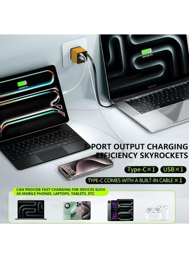 شاحن قابل للسحب، شاحن USB-C قابل للسحب بقوة 80 واط مع كابل من النوع C وقابس حائط ثلاثي المنافذ USB-C/A، متوافق مع MacBook Pro/Air، وiPhone Pro Max 17/16/15، وiPad، وSamsung Galaxy S25/S24، وLG، وPixel، والأجهزة اللوحية. - Image 4