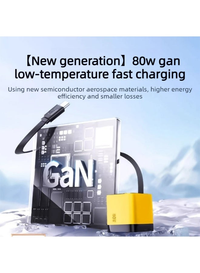 شاحن قابل للسحب، شاحن USB-C قابل للسحب بقوة 80 واط مع كابل من النوع C وقابس حائط ثلاثي المنافذ USB-C/A، متوافق مع MacBook Pro/Air، وiPhone Pro Max 17/16/15، وiPad، وSamsung Galaxy S25/S24، وLG، وPixel، والأجهزة اللوحية. - Image 3