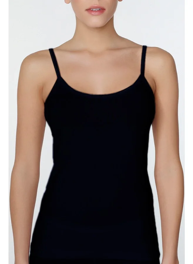 Çift Kaplan Double Tiger Women's Black Undershirt with Elastane and Rope Straps 746