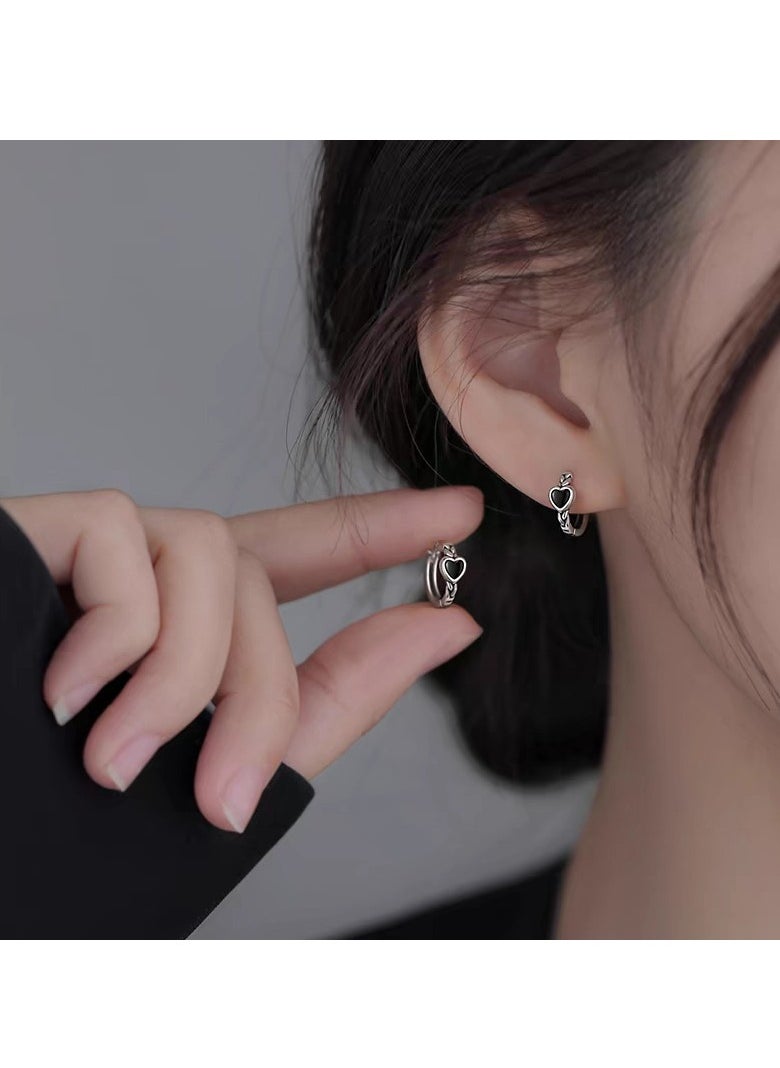 xozgdovg Sweet Cool Spice retro black Heart earrings with heart  - Image 3