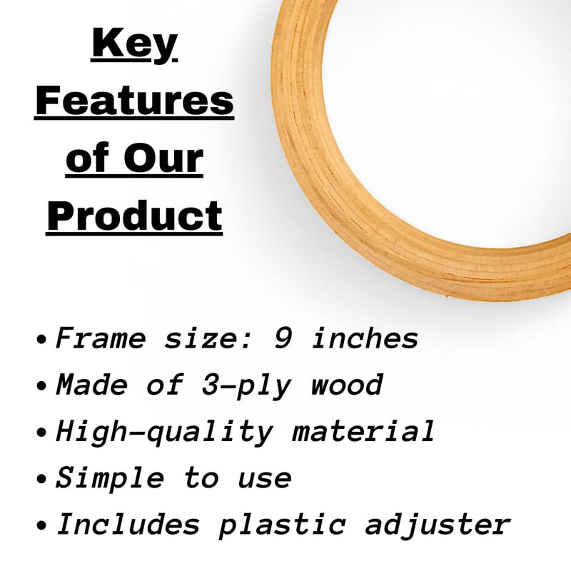 ADW CRAFT'S حلقة تطريز خشبية 9 بوصة (3 طبقات، عبوة من 1) ، حلقة خشبية لمجموعة التطريز، إطار حلقة تطريز خشبية، إطارات خشبية لإطار الحرف، حلقة خشبية صغيرة، إطار تطريز يدوي خشبي - Image 4