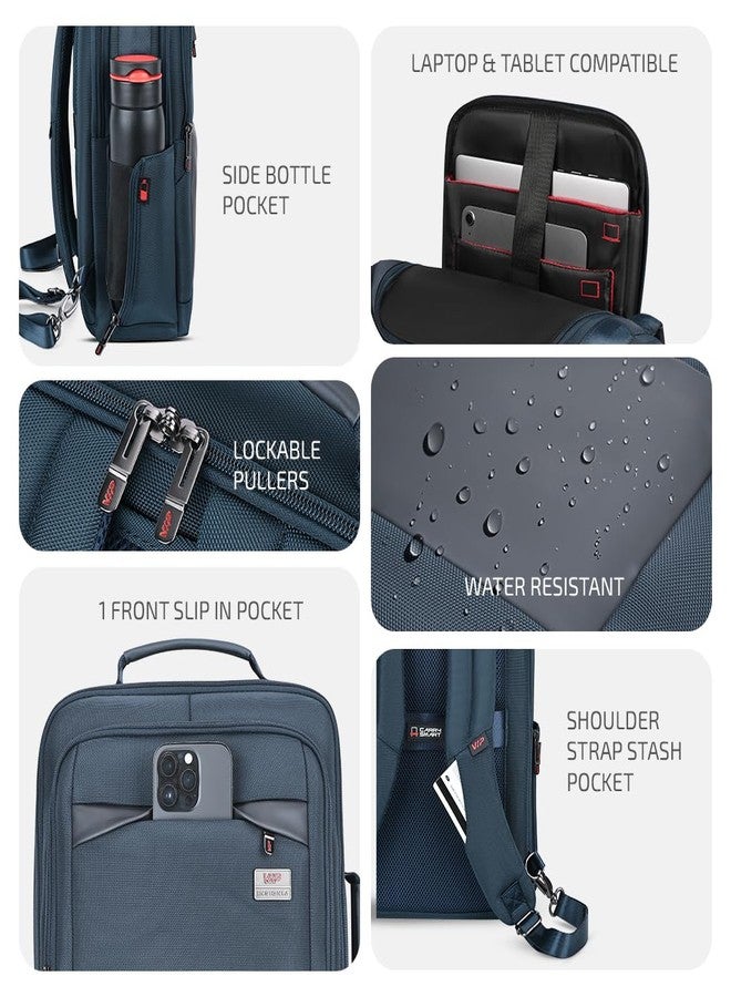 VIP حقيبة ظهر قابلة للتحويل 17 بوصة من VIP Legacy سعة 25 لتر | مقاومة للماء مع منفذ شحن USB | حافظة لابتوب مبطنة، 3 حجرات، منظم أمامي | حقيبة مكتب وسفر للرجال والنساء (كحلي) - Image 5