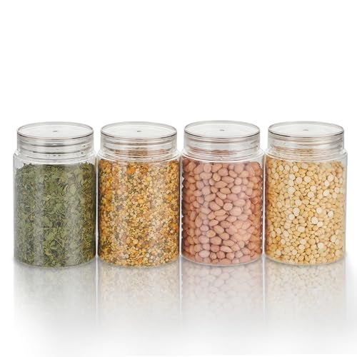 SCL Steelo Steelo Homely Plastic Kitchen Jar Container Set Kitchen Organiser Air Tight Jar Container Set Fridge safe US FDA Approved PET Food Grade Heavy Duty Material, BPA Free (Clear, 1000 ml, Pack of 4) - Image 1