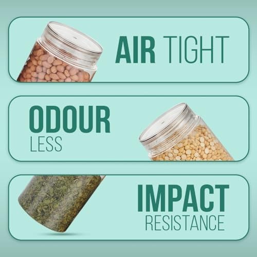SCL Steelo Steelo Homely Plastic Kitchen Jar Container Set Kitchen Organiser Air Tight Jar Container Set Fridge safe US FDA Approved PET Food Grade Heavy Duty Material, BPA Free (Clear, 1000 ml, Pack of 4) - Image 3