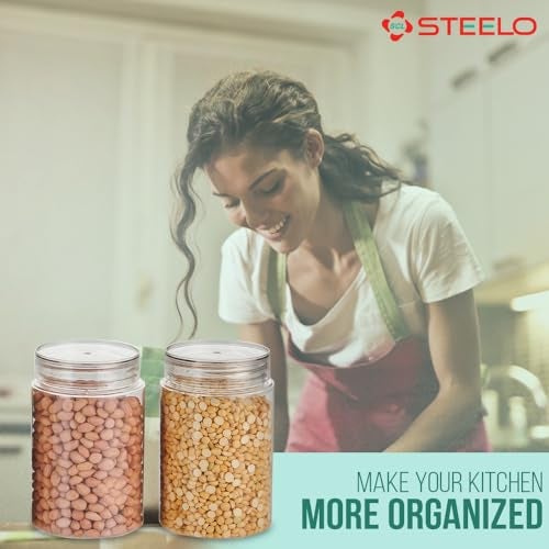 SCL Steelo Steelo Homely Plastic Kitchen Jar Container Set Kitchen Organiser Air Tight Jar Container Set Fridge safe US FDA Approved PET Food Grade Heavy Duty Material, BPA Free (Clear, 1000 ml, Pack of 4) - Image 4