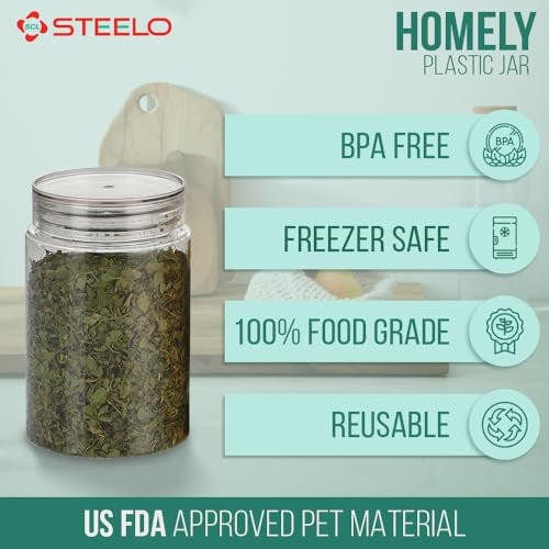 SCL Steelo Steelo Homely Plastic Kitchen Jar Container Set Kitchen Organiser Air Tight Jar Container Set Fridge safe US FDA Approved PET Food Grade Heavy Duty Material, BPA Free (Clear, 1000 ml, Pack of 4) - Image 2