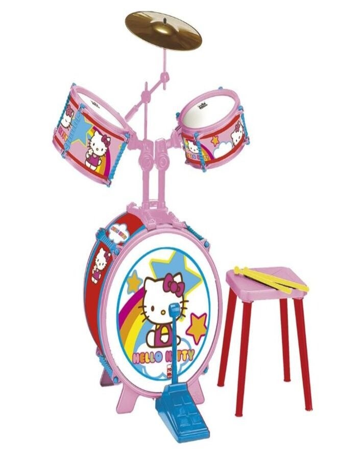 Generic Hello Kitty Kids Drum Set with Stool and Drumsticks  - Image 1