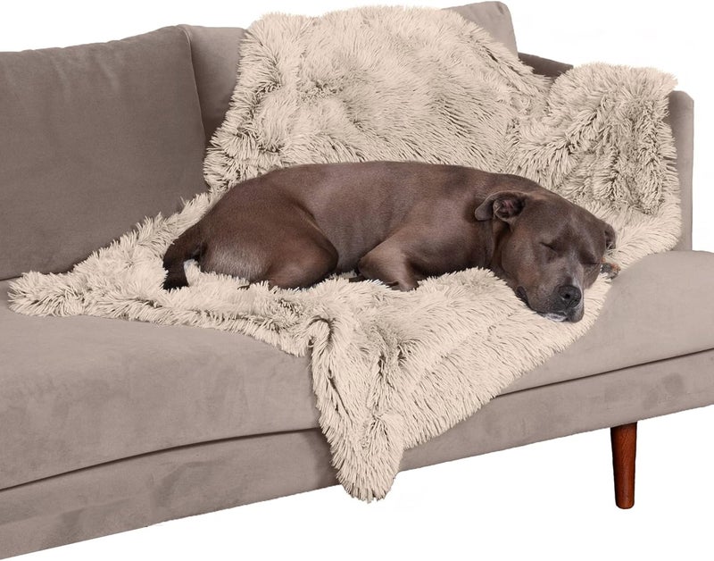 Furhaven Waterproof Throw Blanket for Dogs & Indoor Cats, Washable - Shaggy Plush Calming Long Faux Fur & Velvet Dog Blanket - Taupe, Large - Image 1
