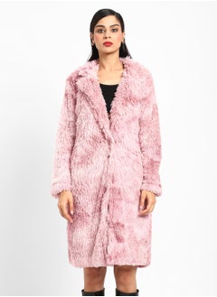 Campus Sutra Women's Blush Pink Single-Breasted Fleece Long Coat  - Image 2