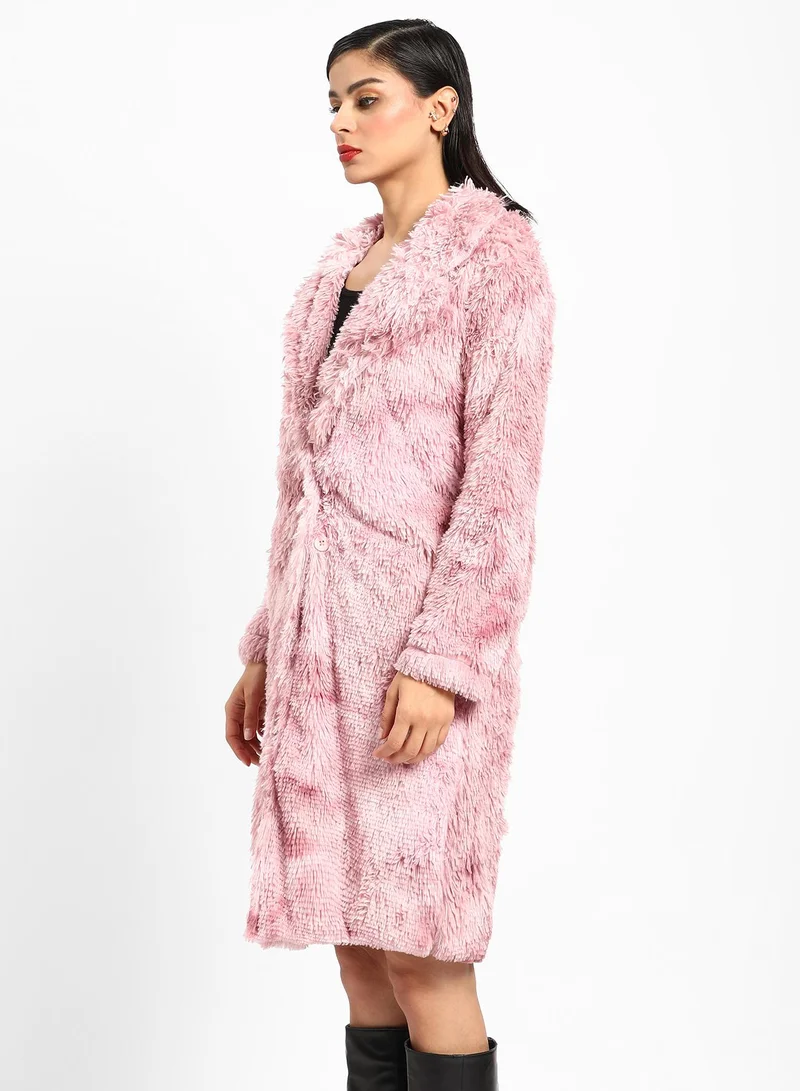 كامبوس سوترا Women's Blush Pink Single-Breasted Fleece Long Coat