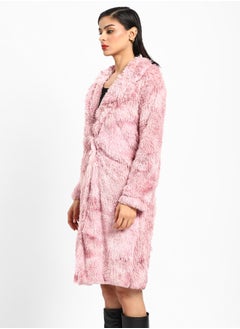 Campus Sutra Women's Blush Pink Single-Breasted Fleece Long Coat  - Image 3