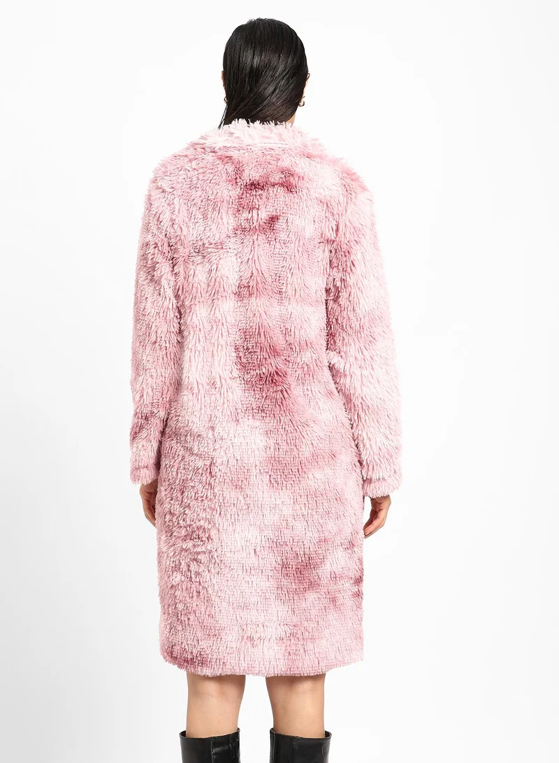 كامبوس سوترا Women's Blush Pink Single-Breasted Fleece Long Coat