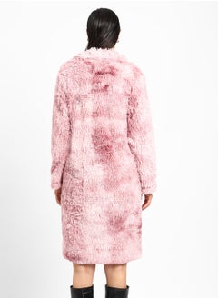 Campus Sutra Women's Blush Pink Single-Breasted Fleece Long Coat  - Image 5