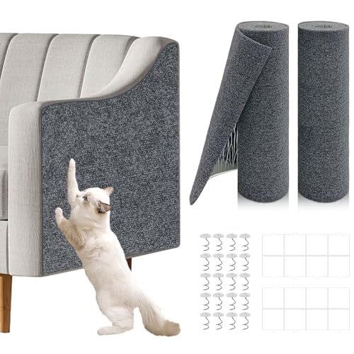 Giomre 2 Pcs Total 788x158 Cat Scratch Mat Cat Scratch Couch Furniture Protector Trimmable SelfAdhesive Cats Scratch Pads DIY Cat Scratcher for Wall Protector and Covering Cat Tower Dark Gray - Image 1