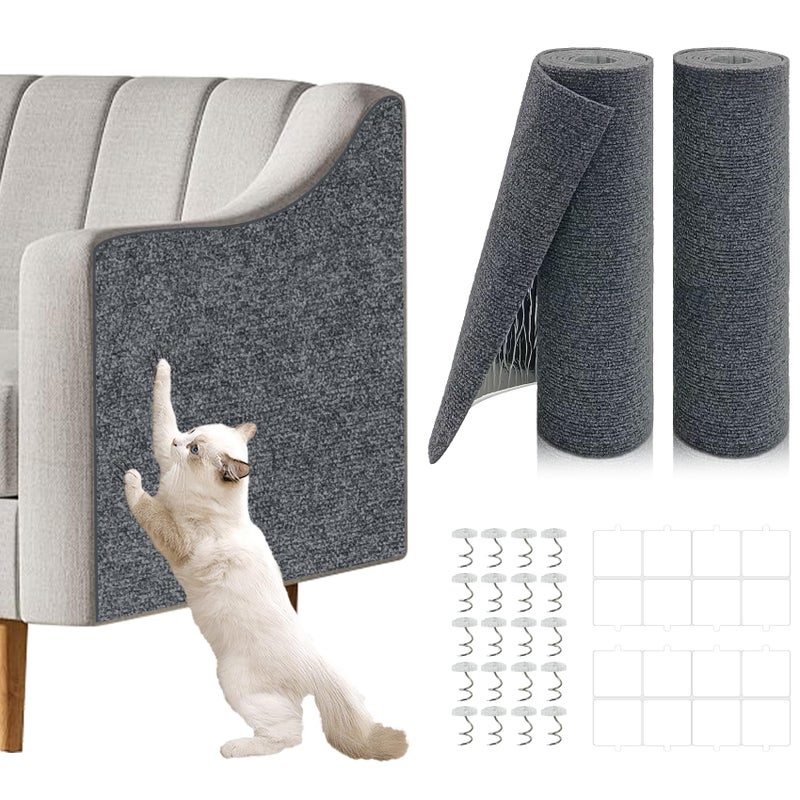 Giomre 2 Pcs Total 788x158 Cat Scratch Mat Cat Scratch Couch Furniture Protector Trimmable SelfAdhesive Cats Scratch Pads DIY Cat Scratcher for Wall Protector and Covering Cat Tower Dark Gray - Image 2